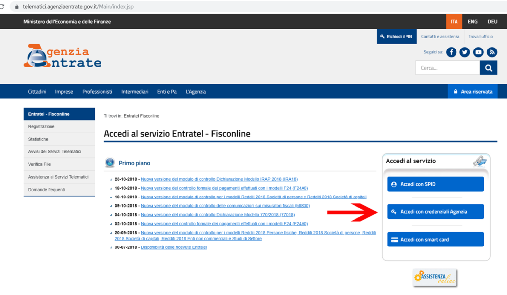 accesso servizio entratel fisconline per pagamento f24 web