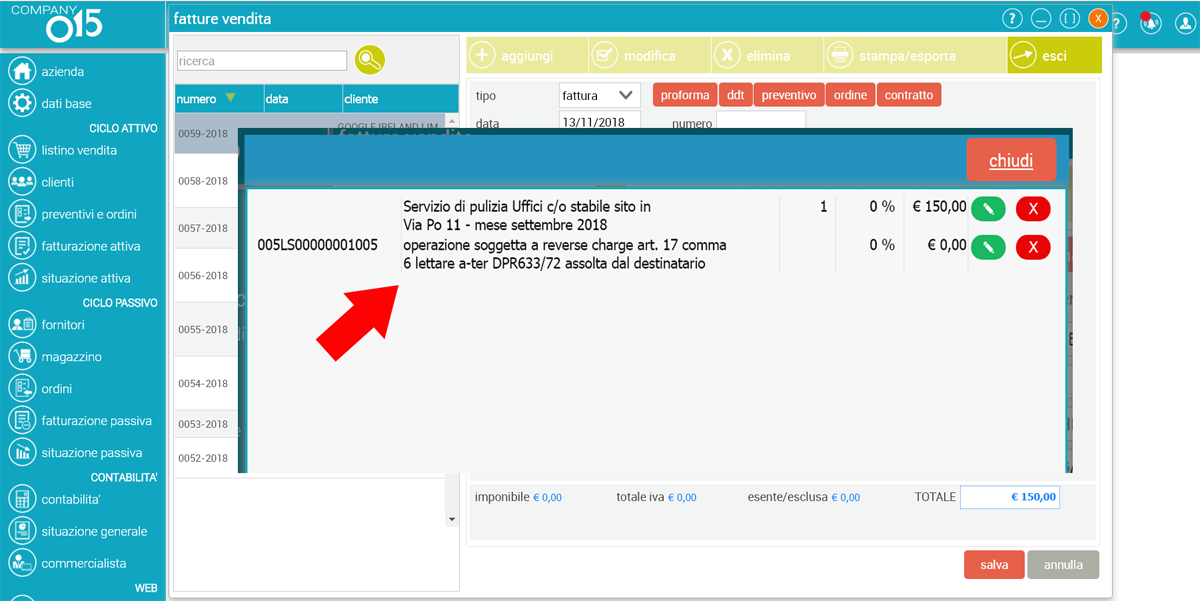 esempio fattura reverse charge interno